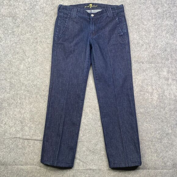 7 for All Mankind Jeans Womens 29 Blue Denim Straight Altered Dark Wash SEE - Picture 1 of 12